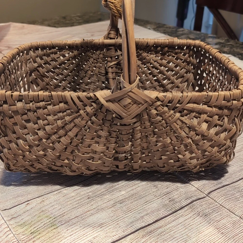 Handwoven Brown Basket with Heart Accents